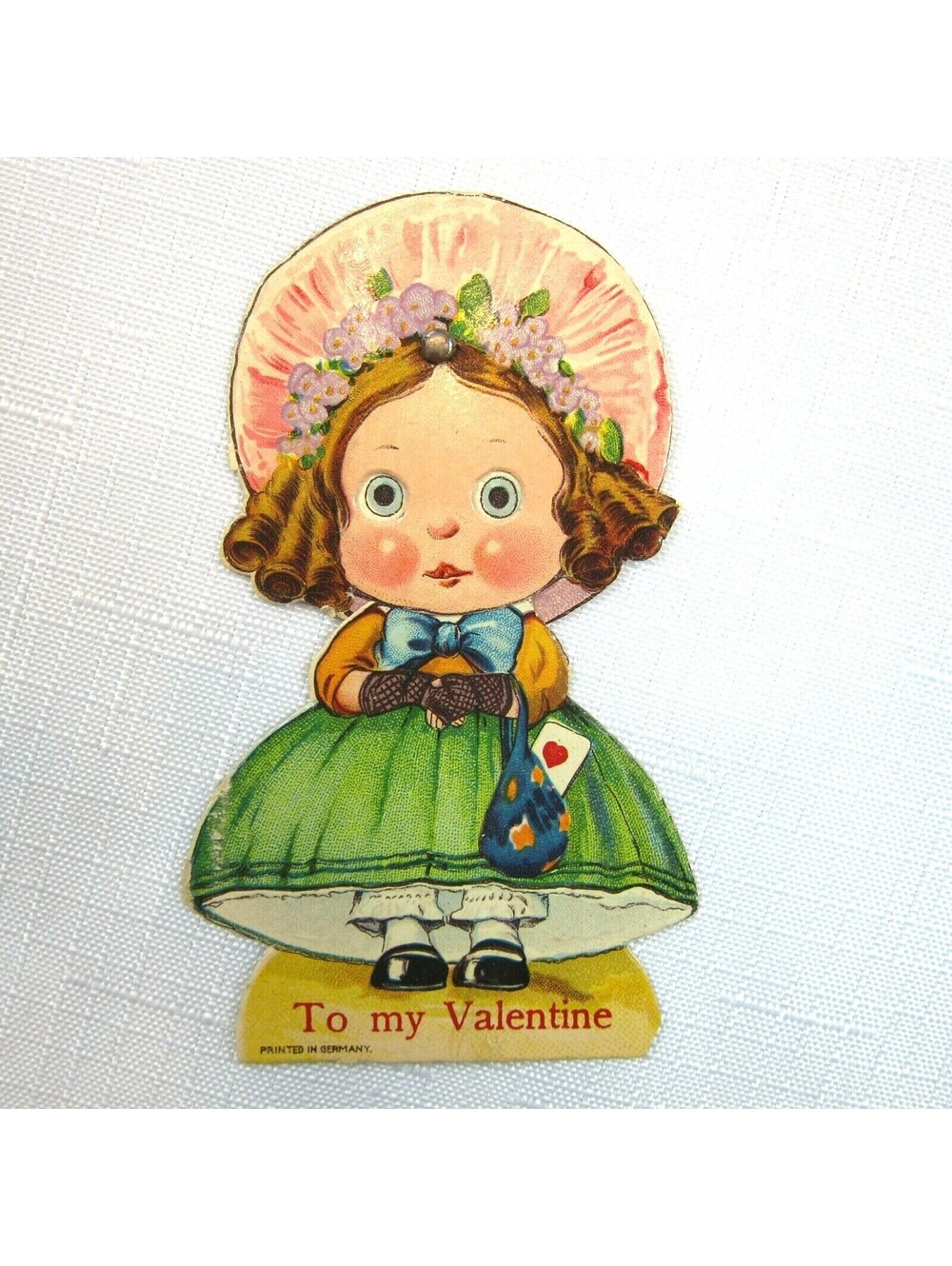Vintage Valentine Card Mechanical Google Eyes Girl Moving Eyes Germany 1920s-30s